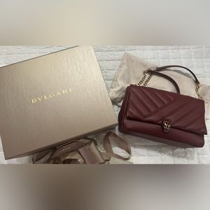 Bvlgari Serpenti Cabochon Roman Garnet Calf Leather And Enamel Shoulder Bag